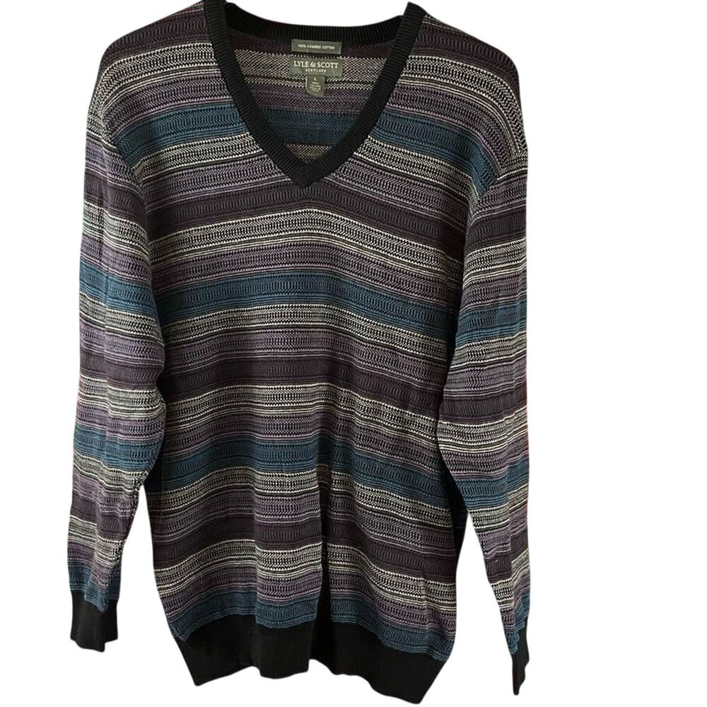 Lyle & Scott Scotland 100% Combed Cotton V-Neck Sweater Large Pullover